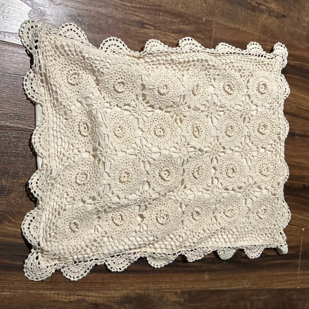 Vintage Pillowcase Cream Crochet Sham 1993 Cottage Cabin Country Cotton